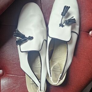 Classic White Tassel Loafers with Black Trim